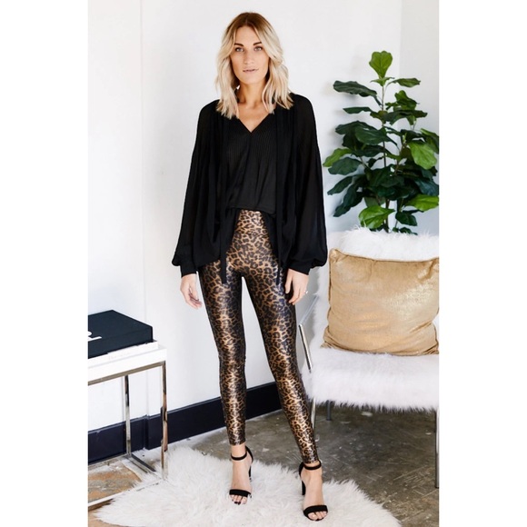 Spanx Faux Leather Leopard Print Leggings - Picture 2 of 8